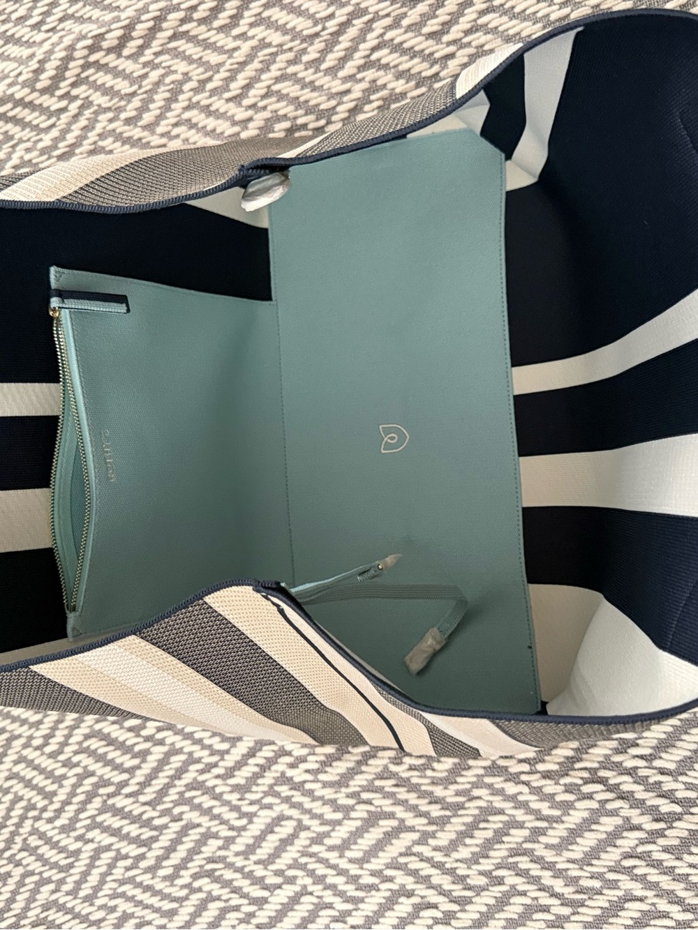 The lightweight mega tote Rothy's 
Striped Tote Bag — Navy, Beige & White - Picture 2 of 4